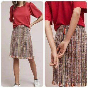 Maeve Anthropologie Zaira Tweed Fringe A-Line Skirt Size 4 Multicolor Lined